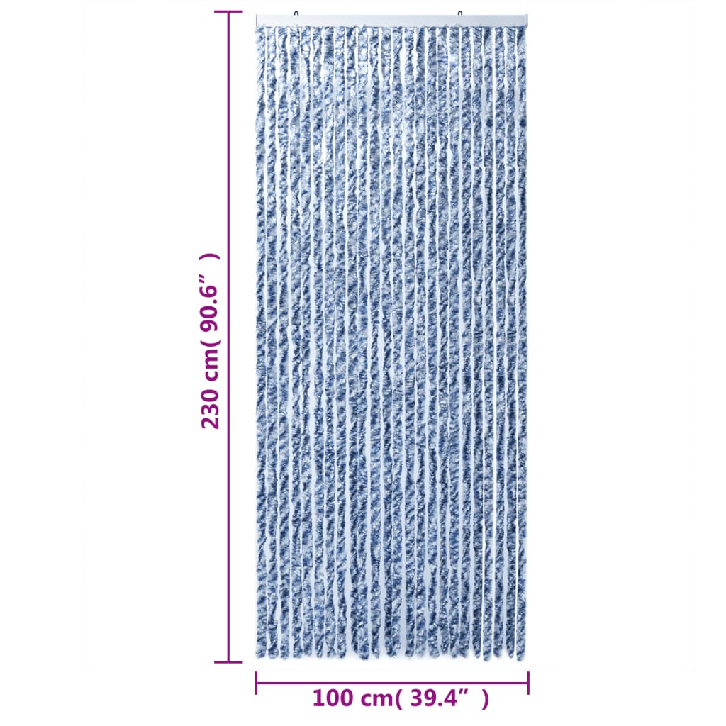 vidaXL Užuolaida nuo musių, mėlyna ir balta, 100x230cm šenilis