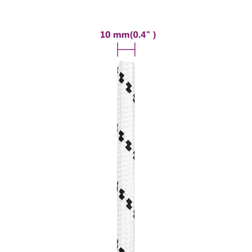 vidaXL Darbo virvė, baltos spalvos, 10mm, 100m, poliesteris