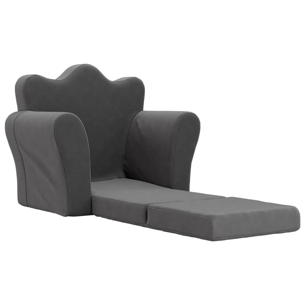 vidaXL Vaikiška sofa-lova, antracito spalvos, minkštas pliušas