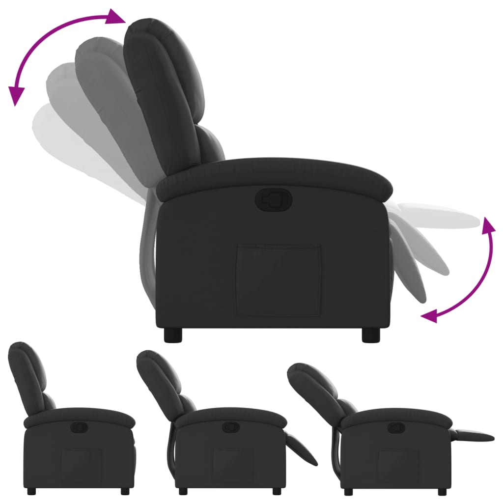 vidaXL Atlošiamas krėslas, juodos spalvos, tikra oda