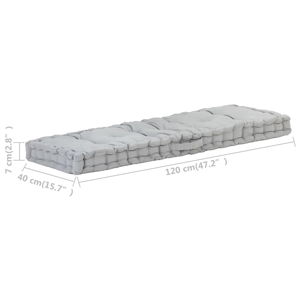 vidaXL Paletės/grindų pagalvėlė, pilkos spalvos, 120x40x7cm, medvilnė