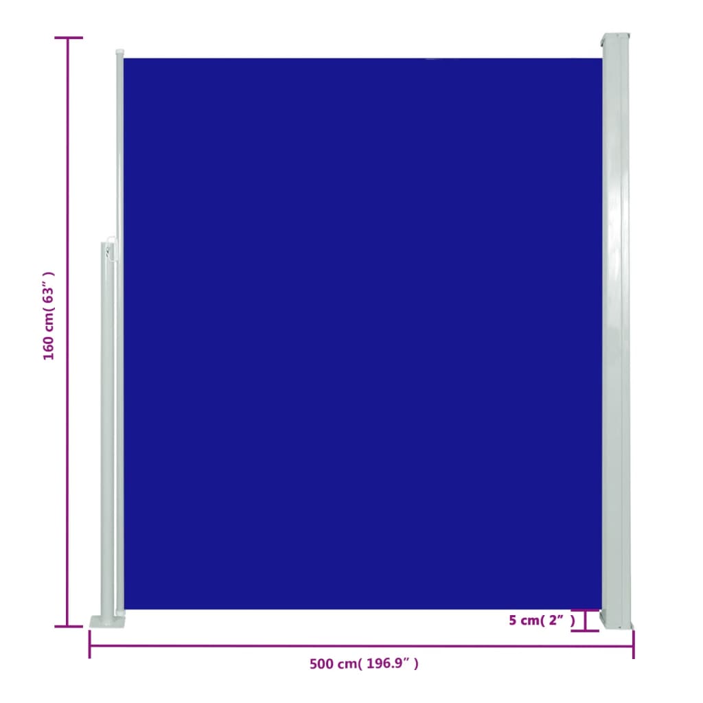 vidaXL Ištraukiama šoninė kiemo pertvara, mėlynos spalvos, 160x500cm