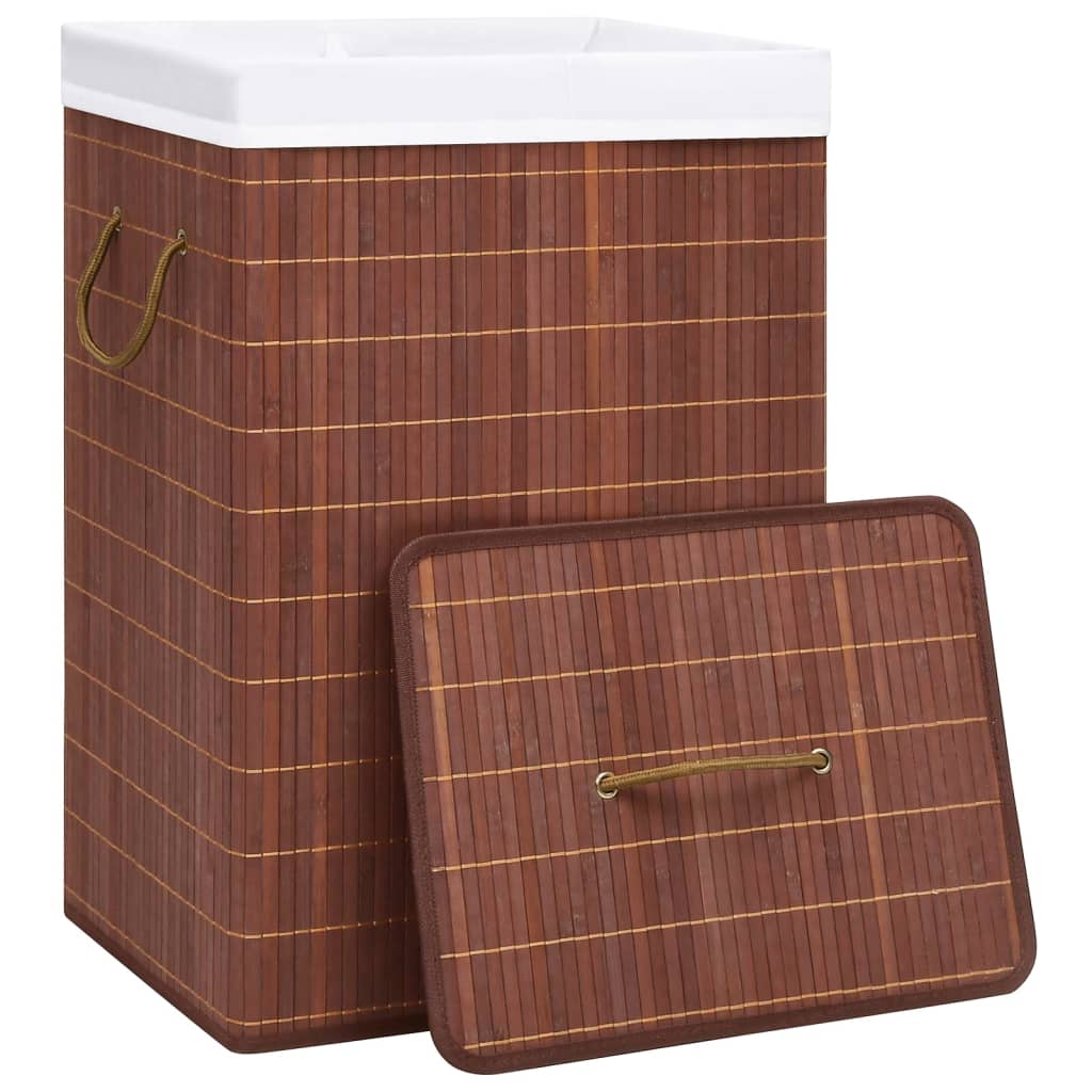 vidaXL Skalbinių krepšys su 2 skyriais, rudos spalvos, bambukas, 72l
