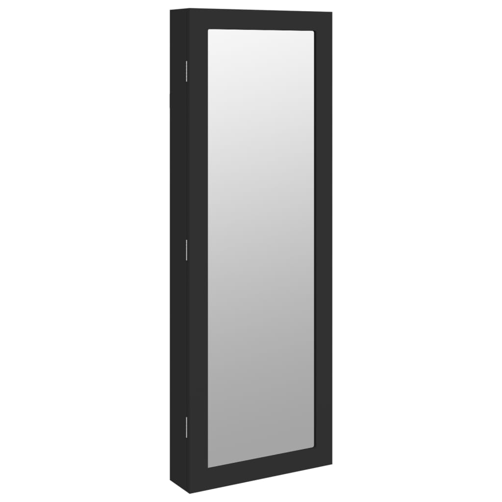 vidaXL Veidrodinė papuošalų spintelė, juoda, 37,5x10x106cm, sieninė