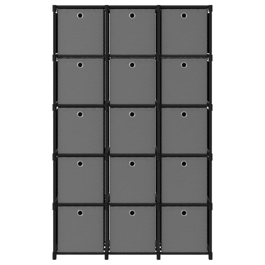 vidaXL Lentyna su 15 dėžių, juodos spalvos, 103x30x175,5cm, audinys