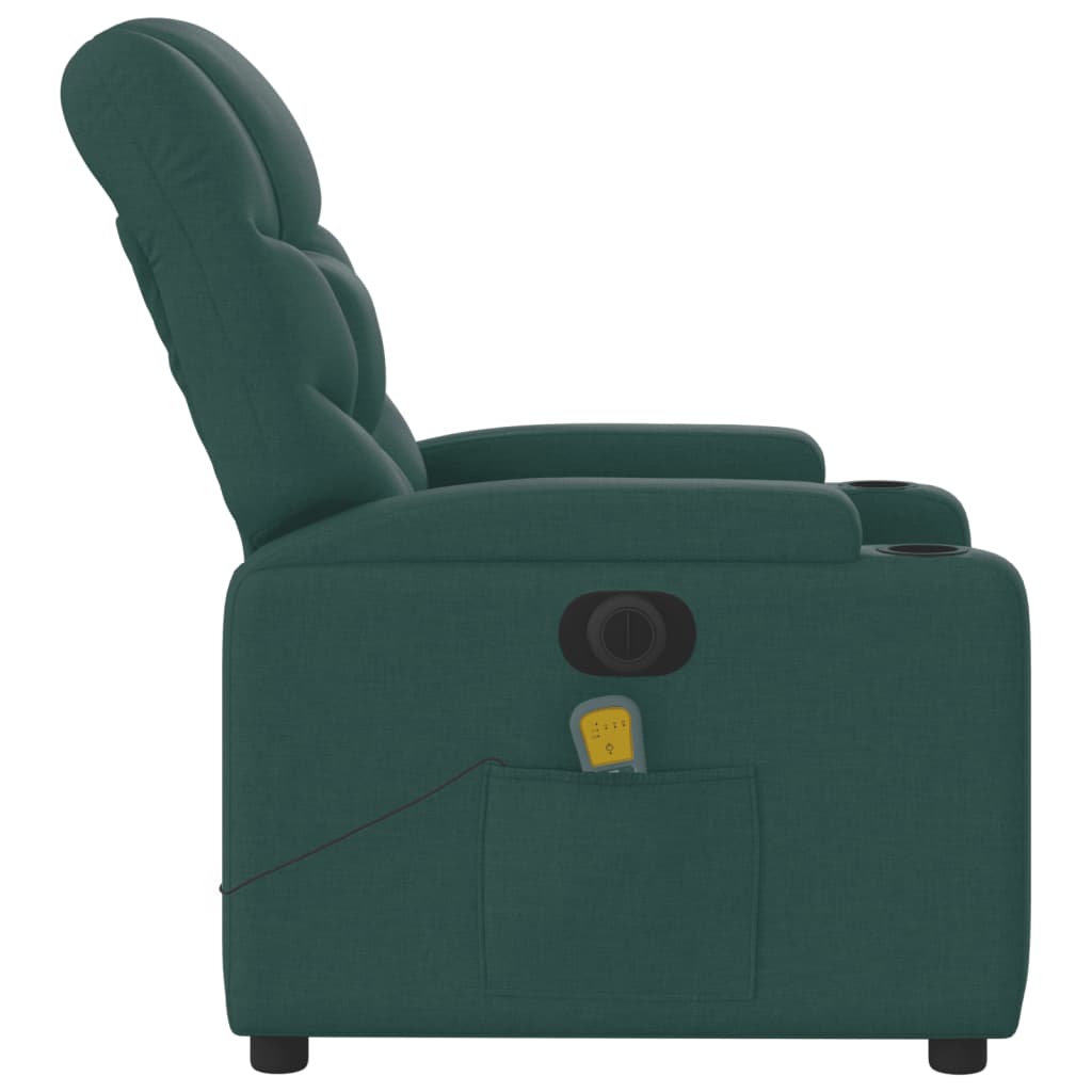 vidaXL Elektrinis masažinis krėslas, tamsiai žalias, audinys