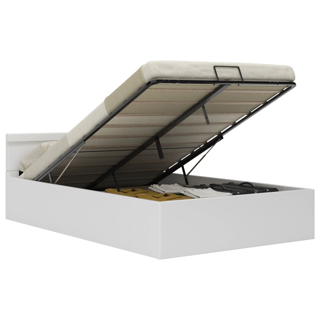 vidaXL Lovos rėmas su LED/daiktadėže, baltas, 140x200cm, dirbtinė oda