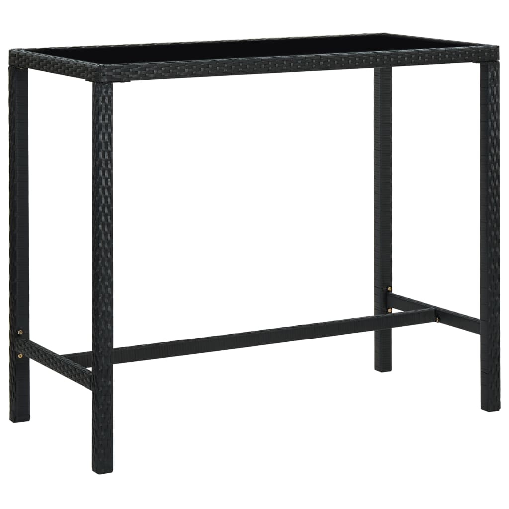 vidaXL Sodo baro stalas, juodas, 130x60x110cm, poliratanas ir stiklas