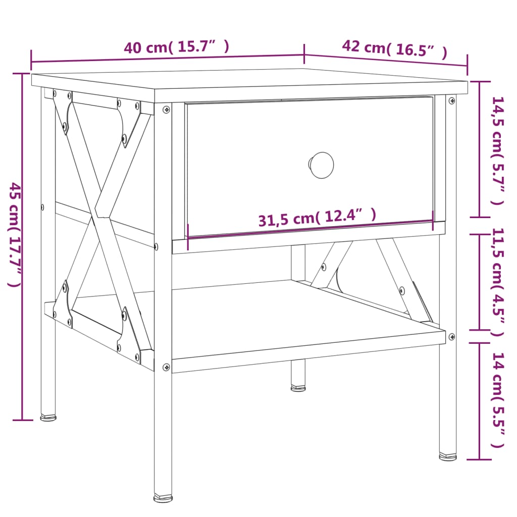 vidaXL Naktiniai staliukai, 2vnt., sonoma ąžuolo, 40x42x45cm, mediena