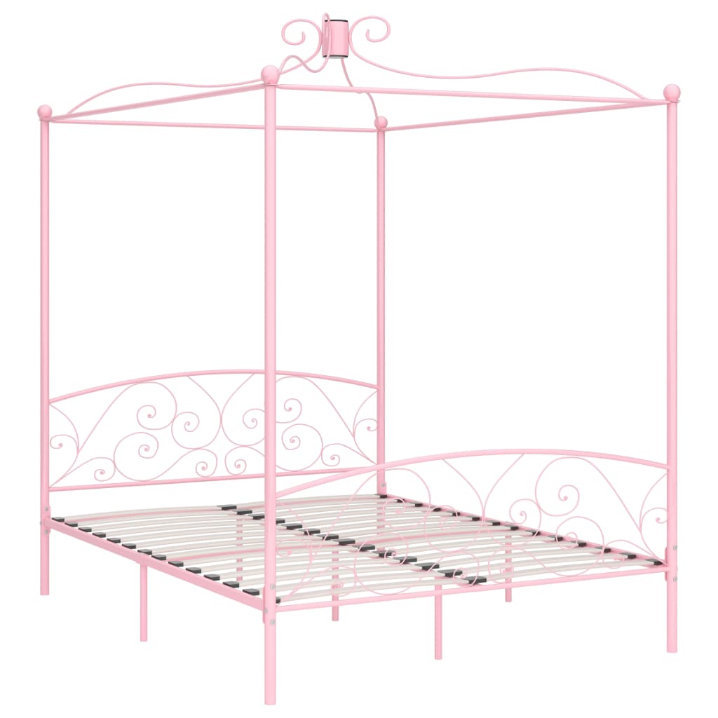 vidaXL Lovos rėmas su baldakimu, rožinės spalvos, 160x200cm, metalas