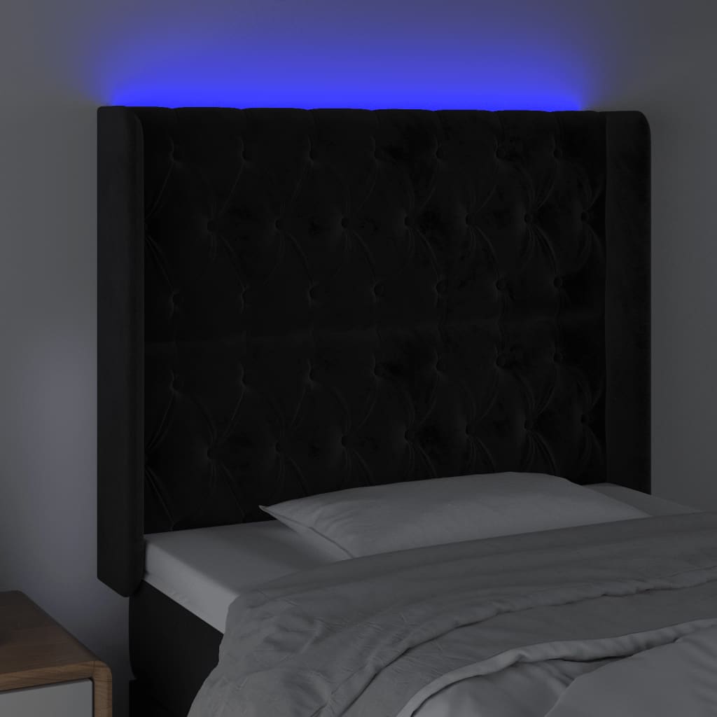 vidaXL Galvūgalis su LED, juodos spalvos, 103x16x118/128cm, aksomas