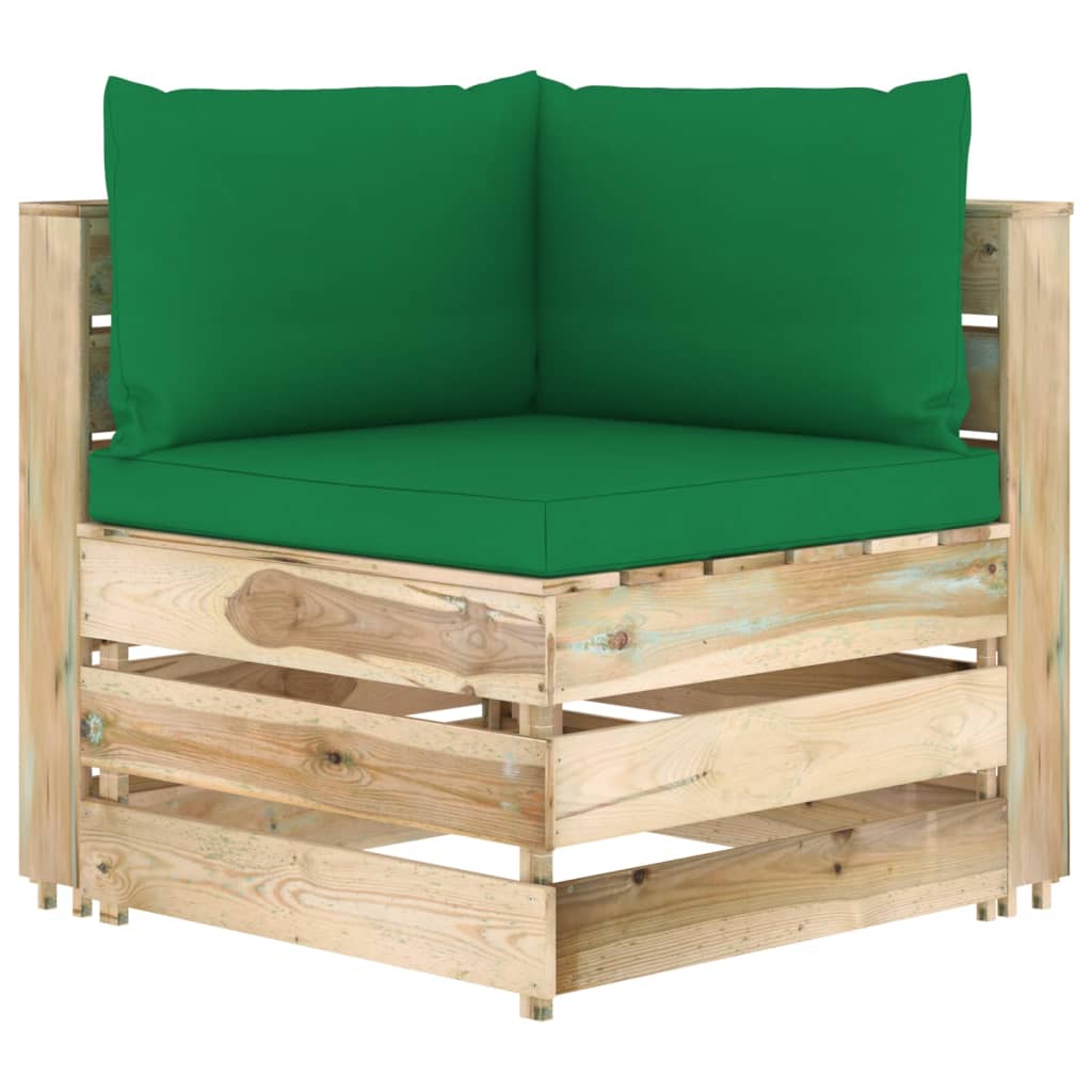 vidaXL Keturvietė sodo sofa su pagalvėmis, žaliai impregnuota mediena