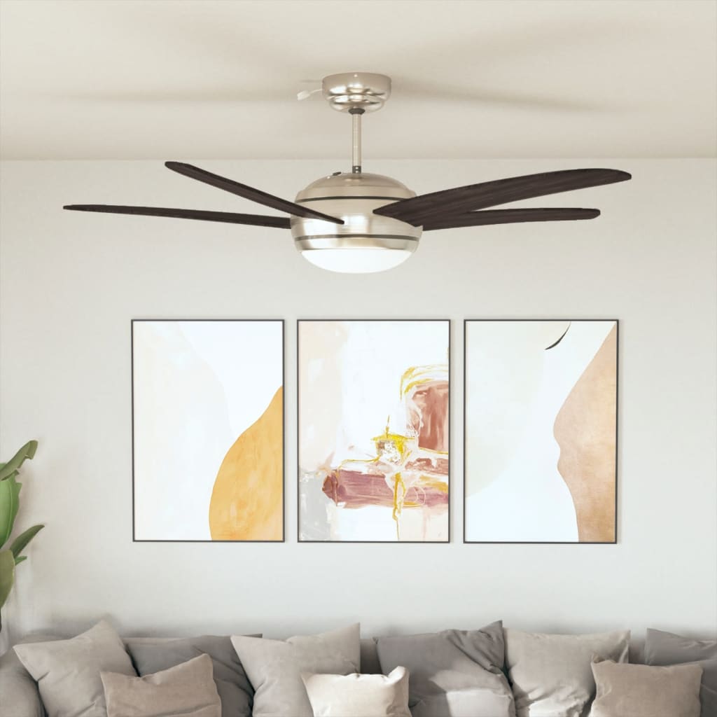vidaXL Puošnus lubų ventiliatorius su šviesele, 128cm, rudas
