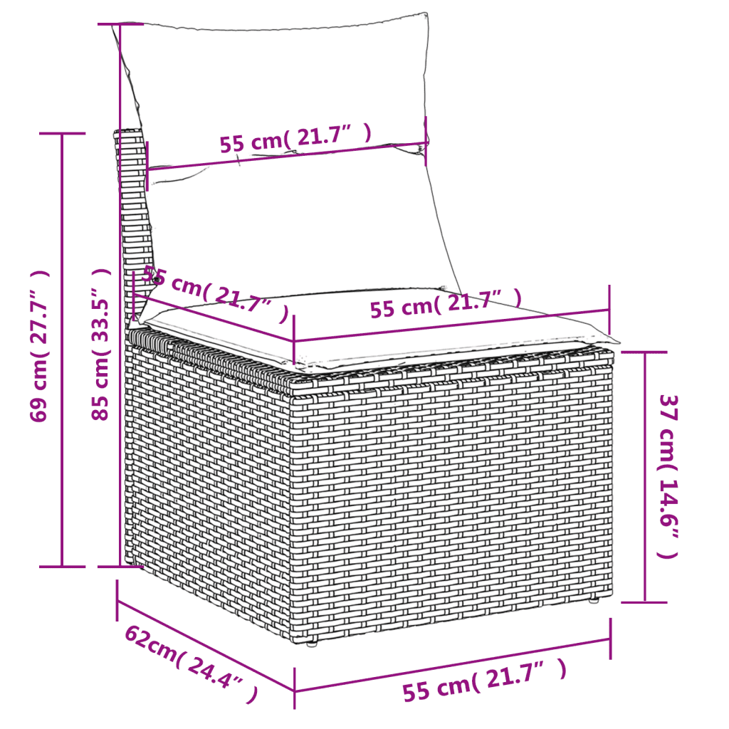 vidaXL Sofos komplektas su pagalvėlėmis, 7 dalių, pilkas, poliratanas