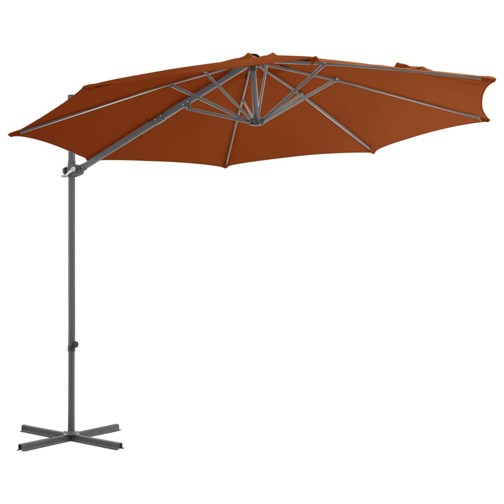 vidaXL Gembinis skėtis su plieniniu stulpu, terakota spalvos, 300cm