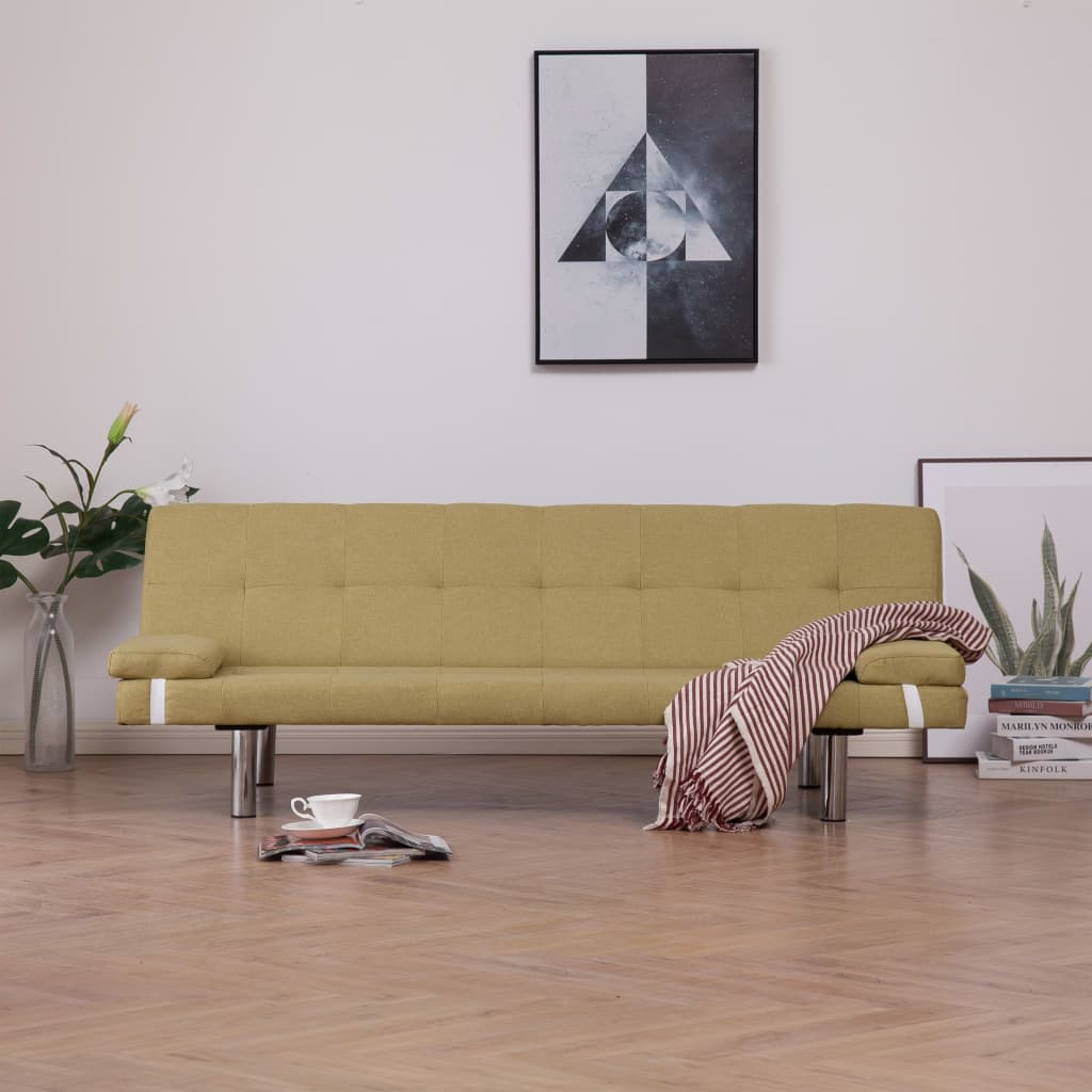 vidaXL Sofa-lova su dviem pagalvėm, žalios spalvos, poliesteris