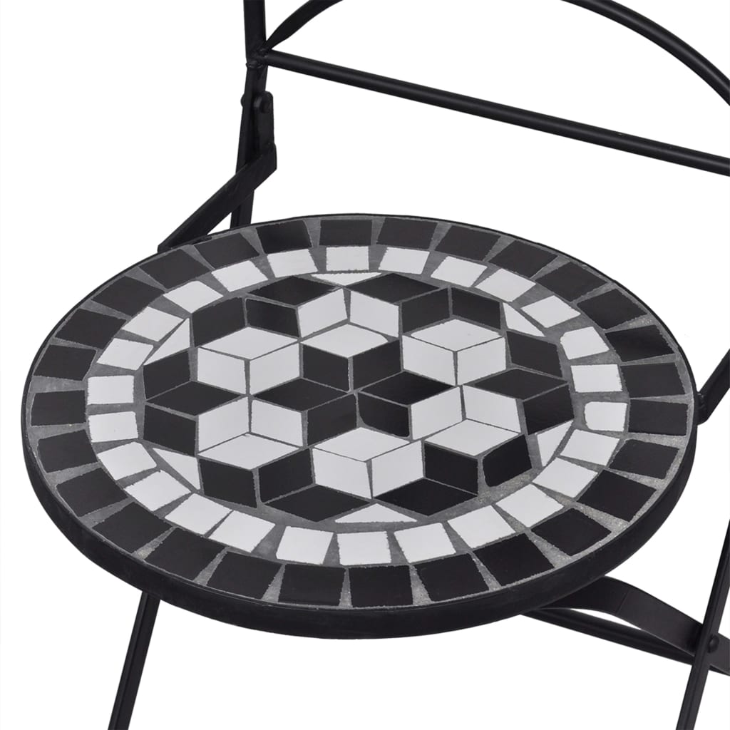 vidaXL Mozaikinis bistro baldų komplektas, 3d., juoda/balta, keramika