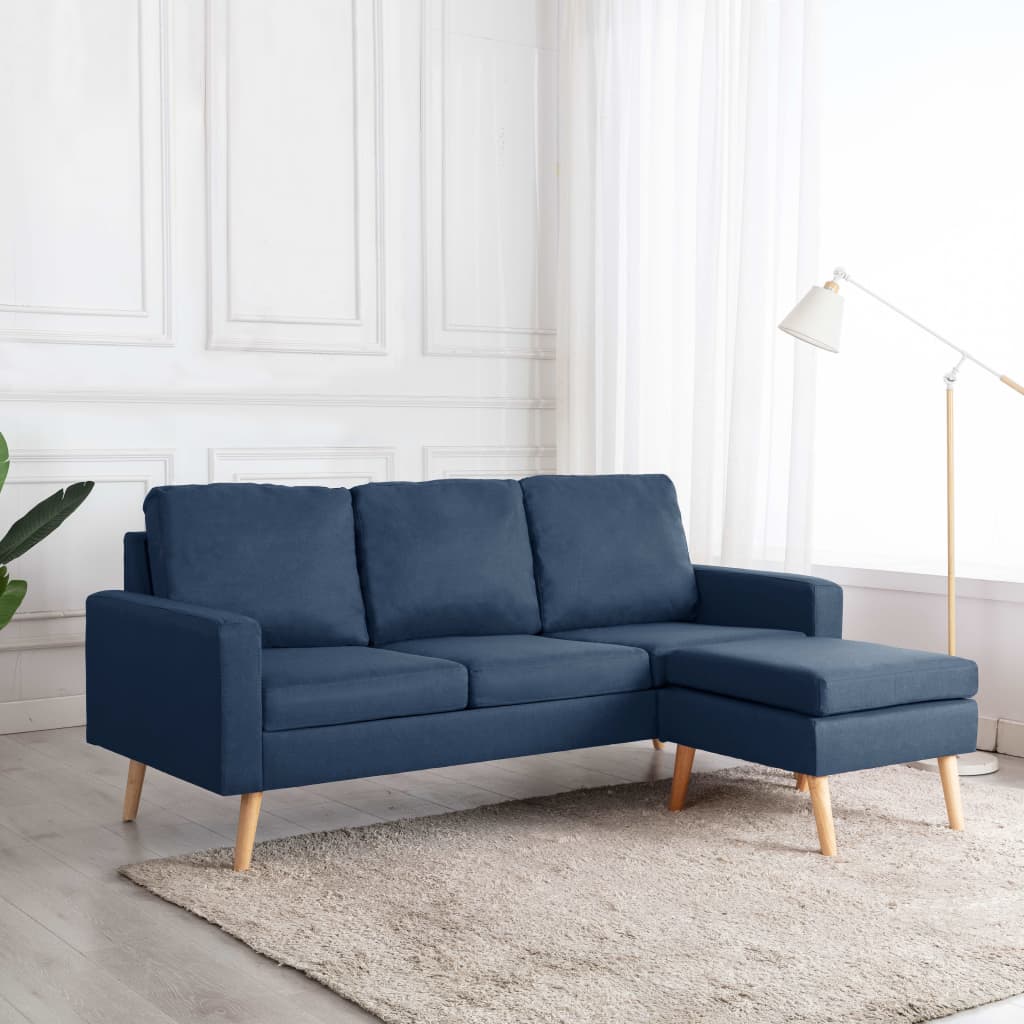 vidaXL Trivietė sofa su pakoja, mėlynos spalvos, audinys