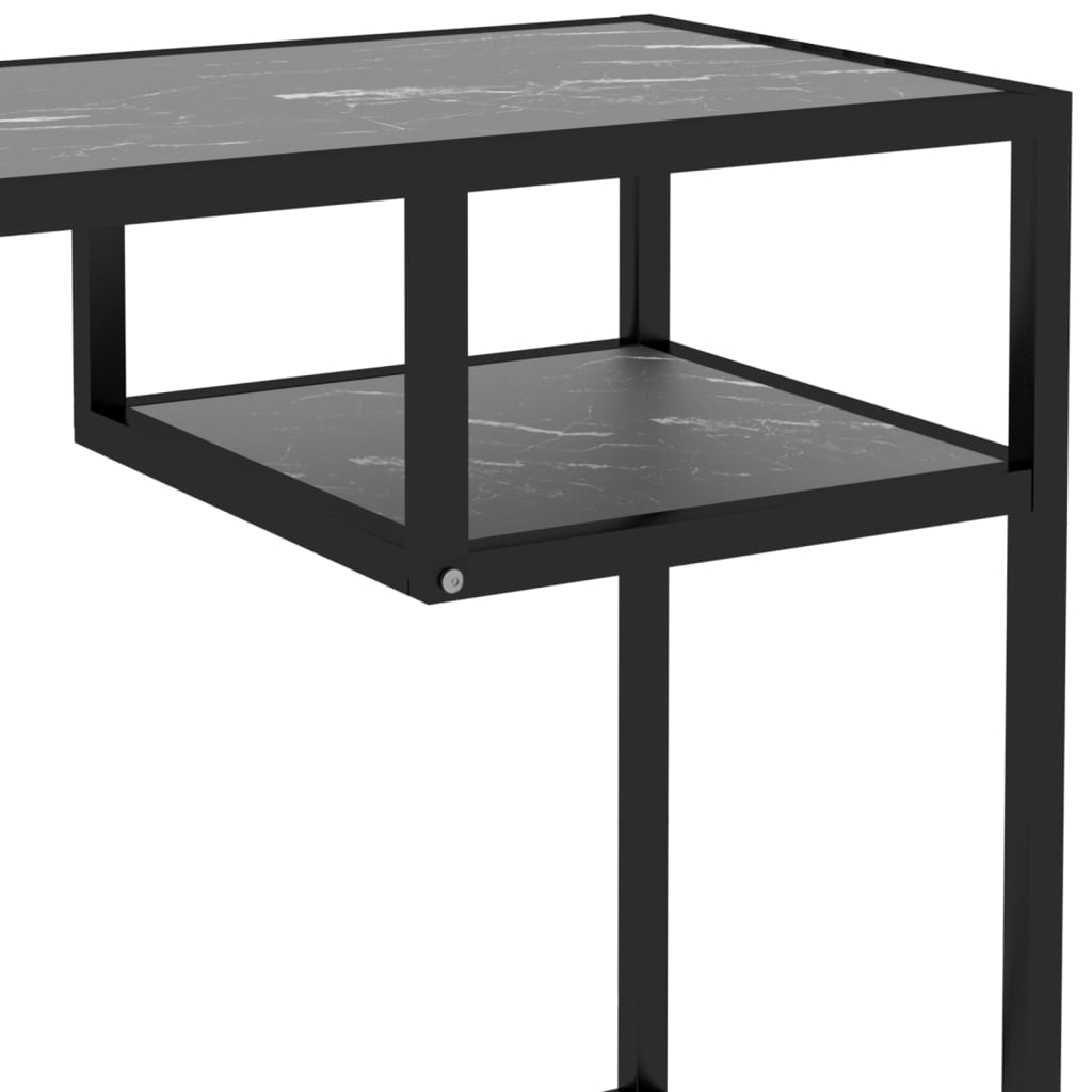 vidaXL Kompiuterio stalas, juodas marmuro, 100x36x74cm, stiklas