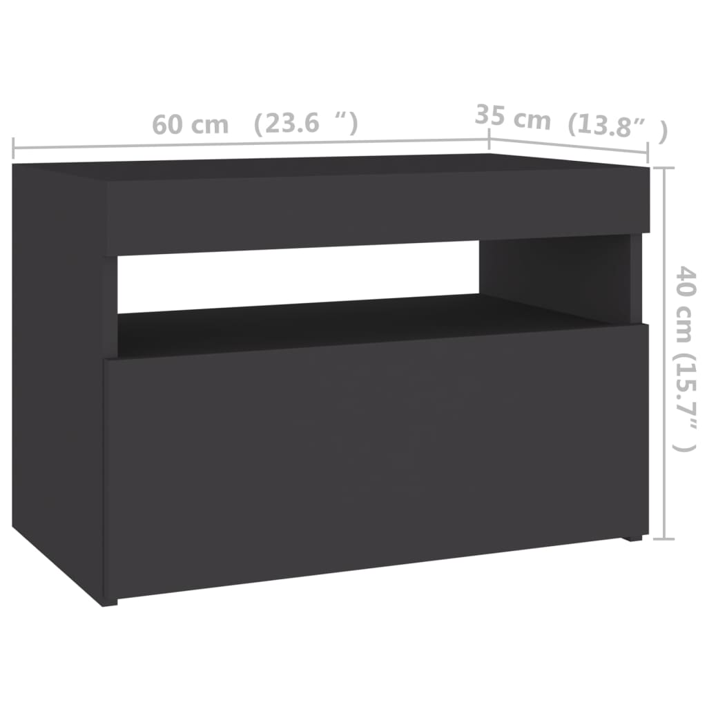 vidaXL Naktinės spintelės su LED, 2vnt., pilkos, 60x35x40cm, mediena