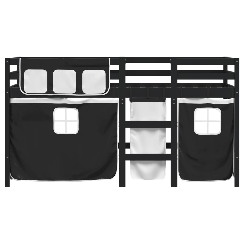 vidaXL Aukšta lova su užuolaidomis, balta/juoda, 90x190cm, pušis