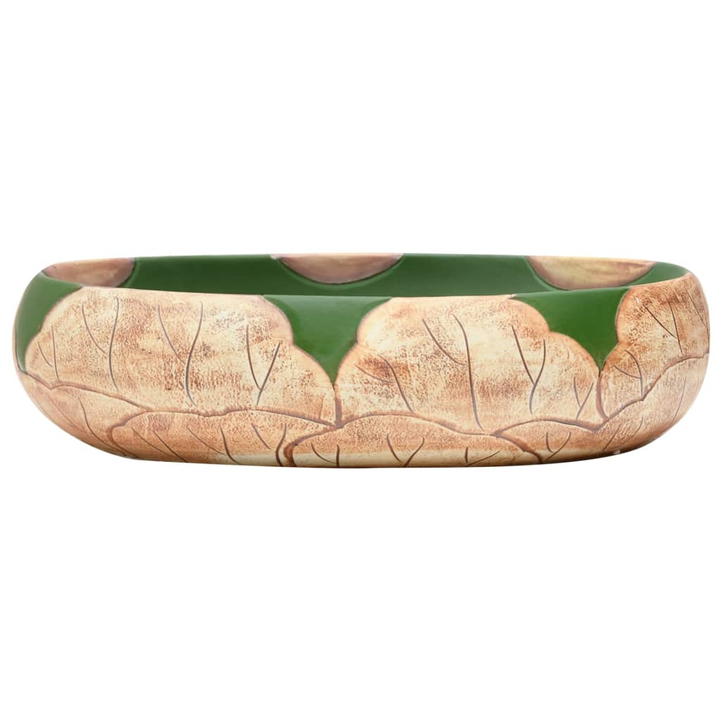 vidaXL Praustuvas ant stalviršio, žalias/rudas, 59x40x15 , keramika