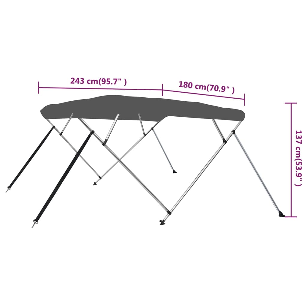 vidaXL Bimini viršaus stogelis, antracito, 243x180x137cm, 4 lankai
