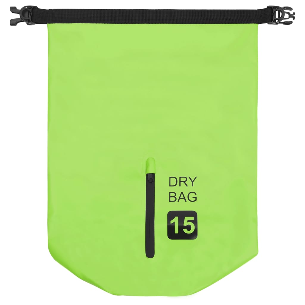 vidaXL Vandeniui atsparus krepšys su užtrauktuku, žalias, PVC, 15l
