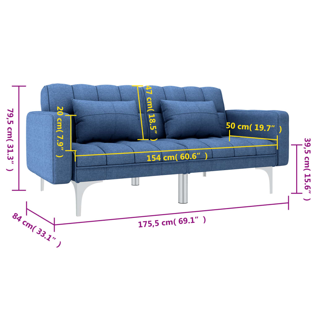 vidaXL Sofa-lova, mėlynos spalvos, audinys