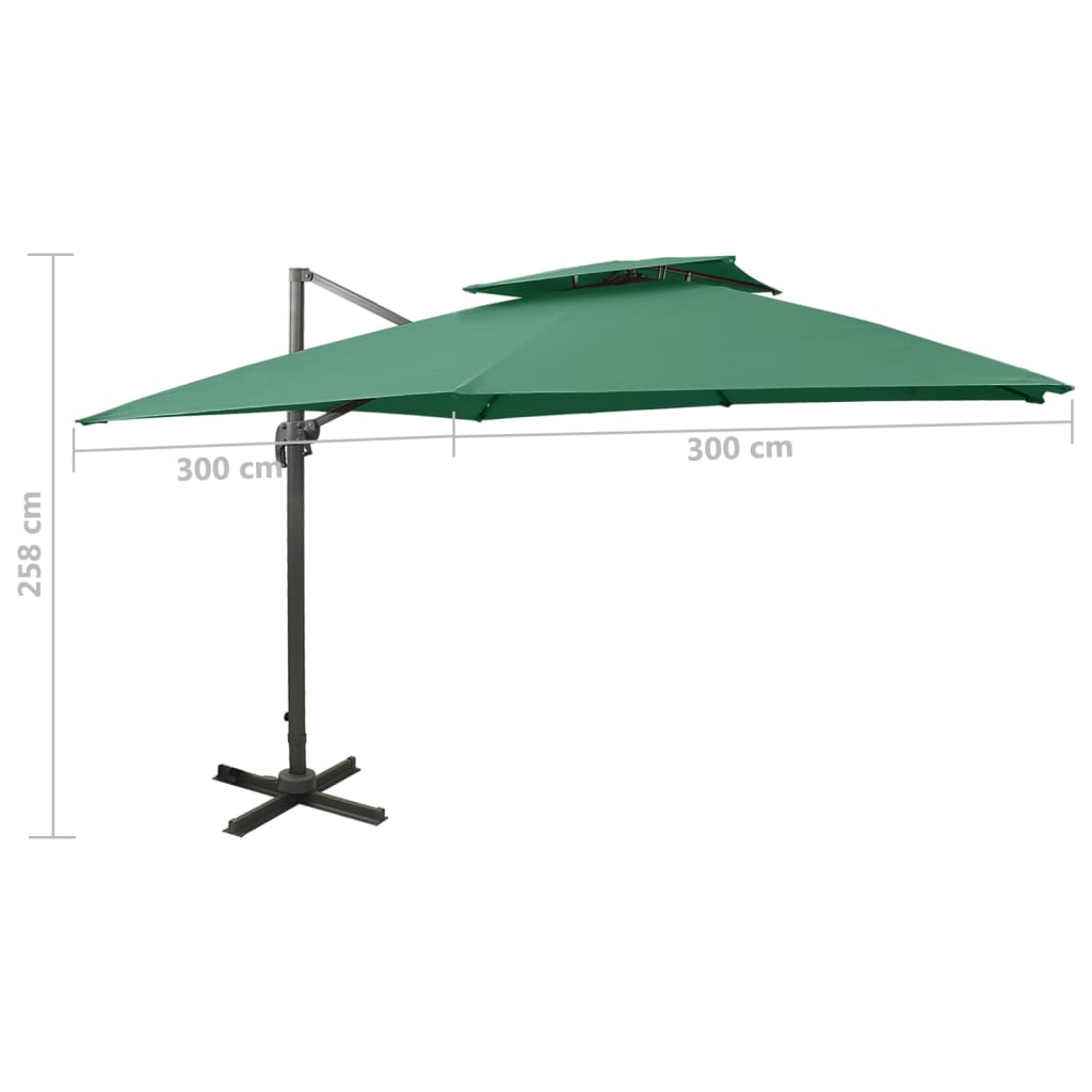 vidaXL Gembinis skėtis su dvigubu viršumi, žalios spalvos, 300x300cm
