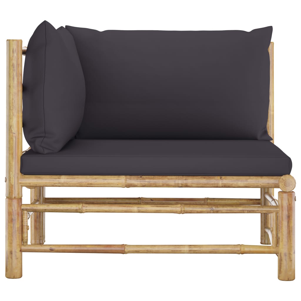 vidaXL Kampinė sodo sofa su tamsiai pilkomis pagalvėlėmis, bambukas