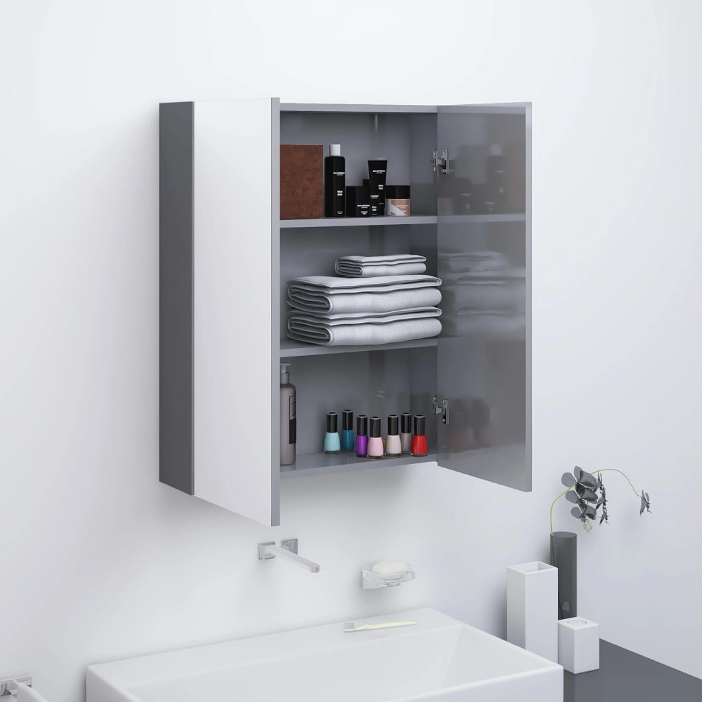 vidaXL Veidrodinė vonios spintelė, pilka, 60x15x75cm, MDF, blizgi