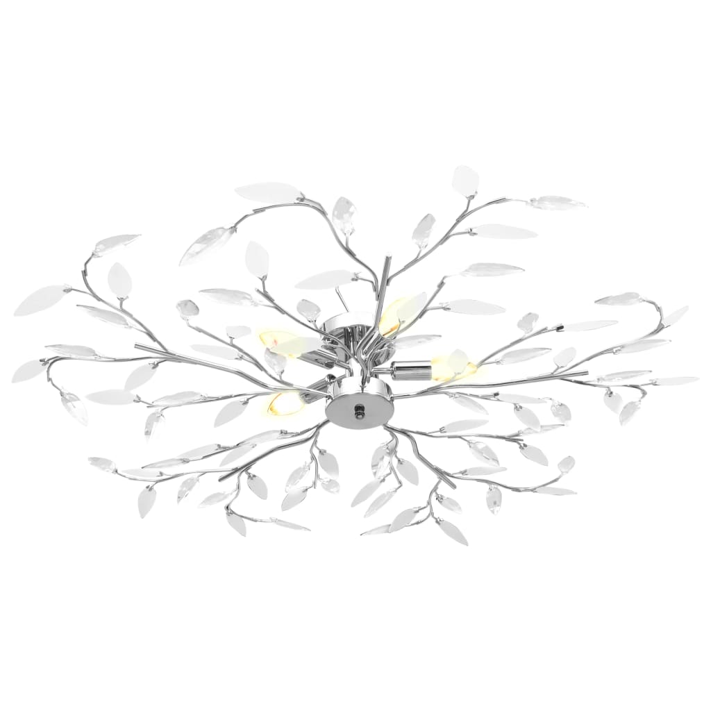 vidaXL Lubinis šviestuvas su akrilinio kristalo lapeliais, baltas