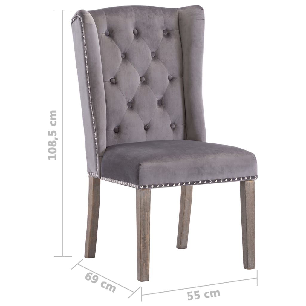 vidaXL Valgomojo kėdės, 6vnt., pilkos spalvos, aksomas (6x287951)