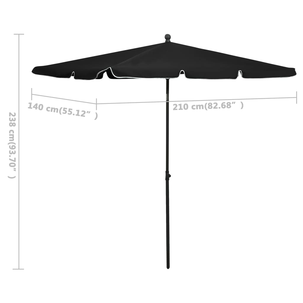 vidaXL Sodo skėtis nuo saulės su stulpu, juodos spalvos, 210x140cm