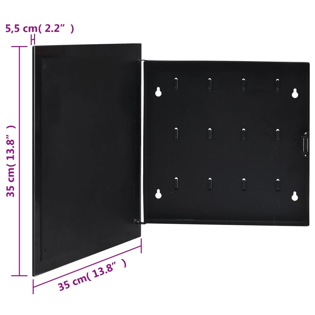 vidaXL Magnetinė raktų dėžutė, juodos spalvos, 35x35x5,5cm