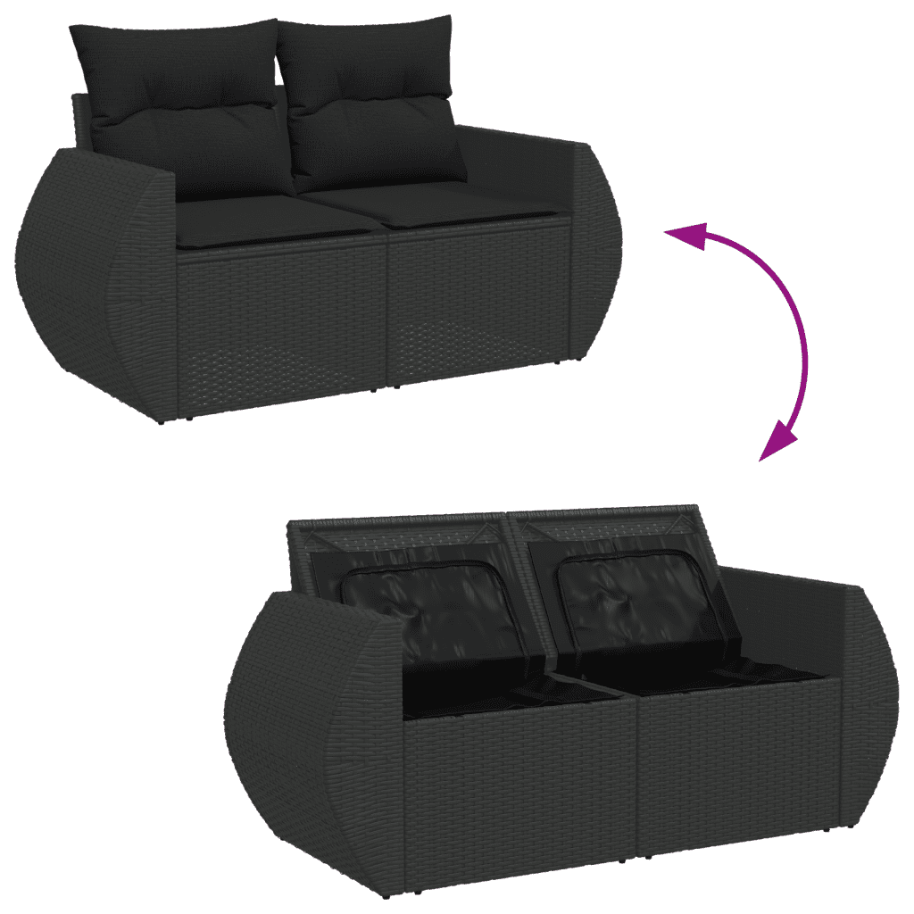 vidaXL Sofos komplektas su pagalvėlėmis, 7 dalių, juodas, poliratanas