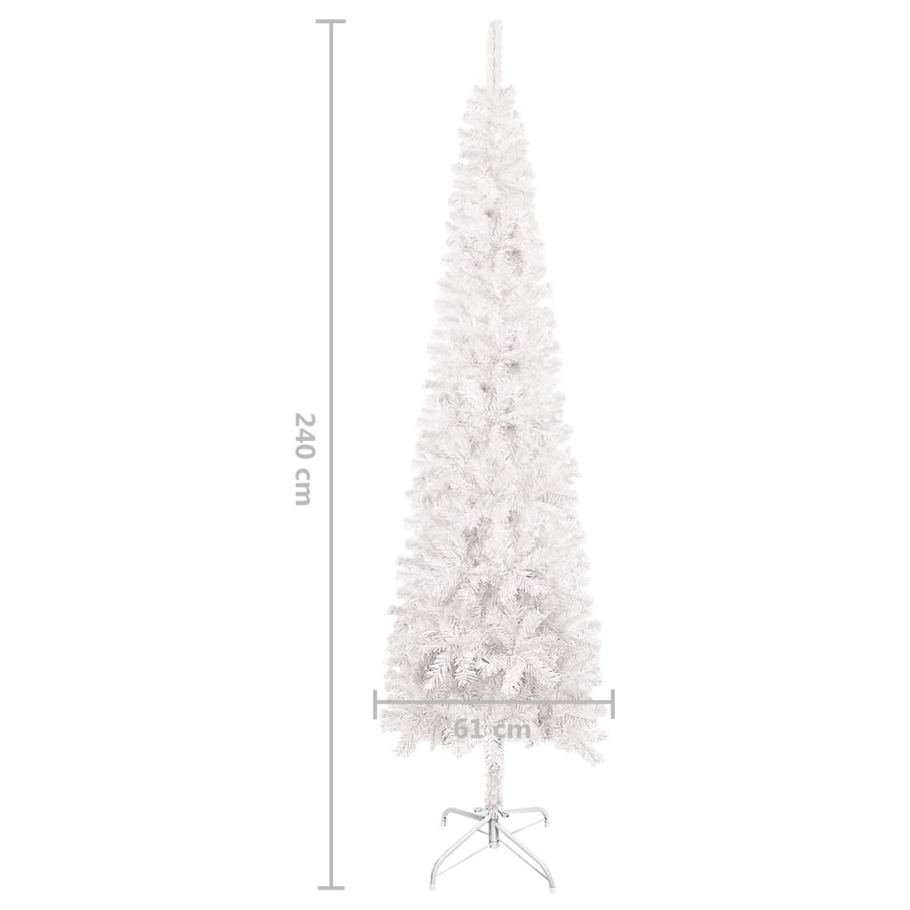 vidaXL Plona apšviesta Kalėdų eglutė su žaisliukais, balta, 240cm
