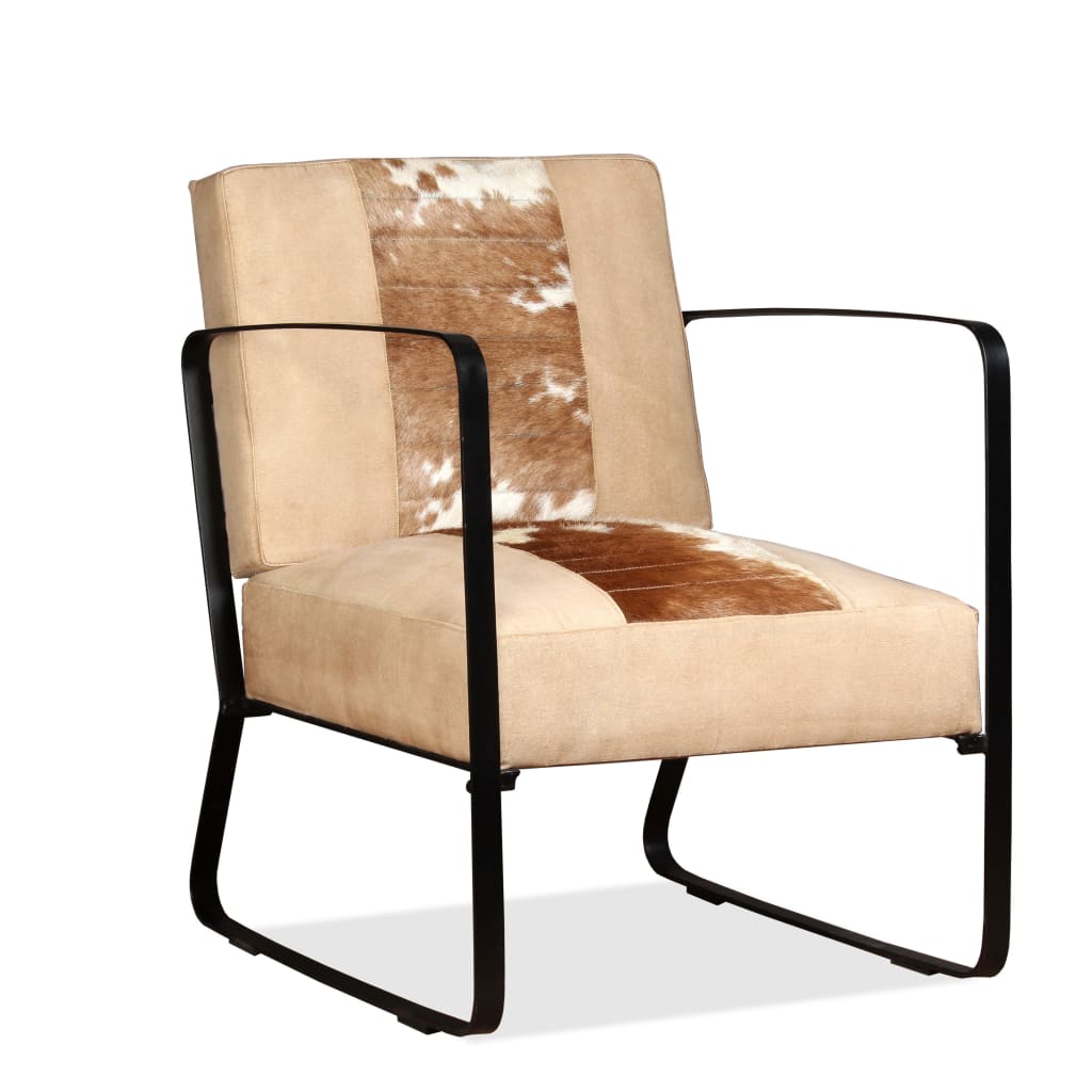 vidaXL Poilsio kėdė, krėminės spalvos, tikra ožkos oda ir drobė