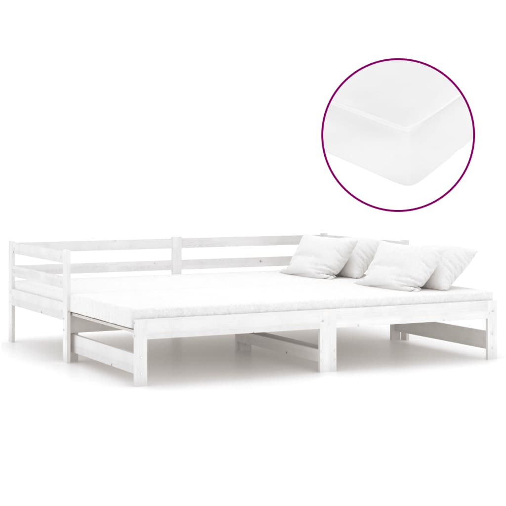 vidaXL Ištraukiama lova, balta, 2x(90x200)cm, pušies medienos masyvas