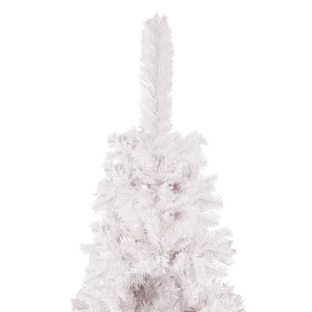 vidaXL Plona apšviesta Kalėdų eglutė su žaisliukais, balta, 180cm