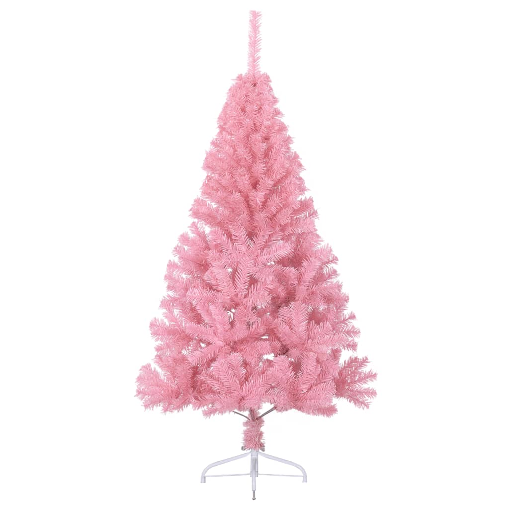 vidaXL Dirbtinė pusinė Kalėdų eglutė su stovu, rožinė, 150cm, PVC