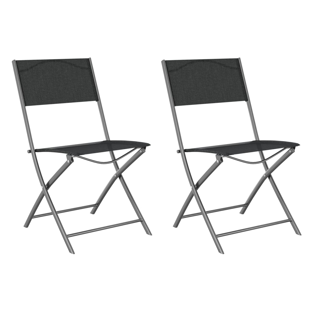 vidaXL Sulankstomos lauko kėdės, 2vnt., juodos, plienas ir tekstilenas