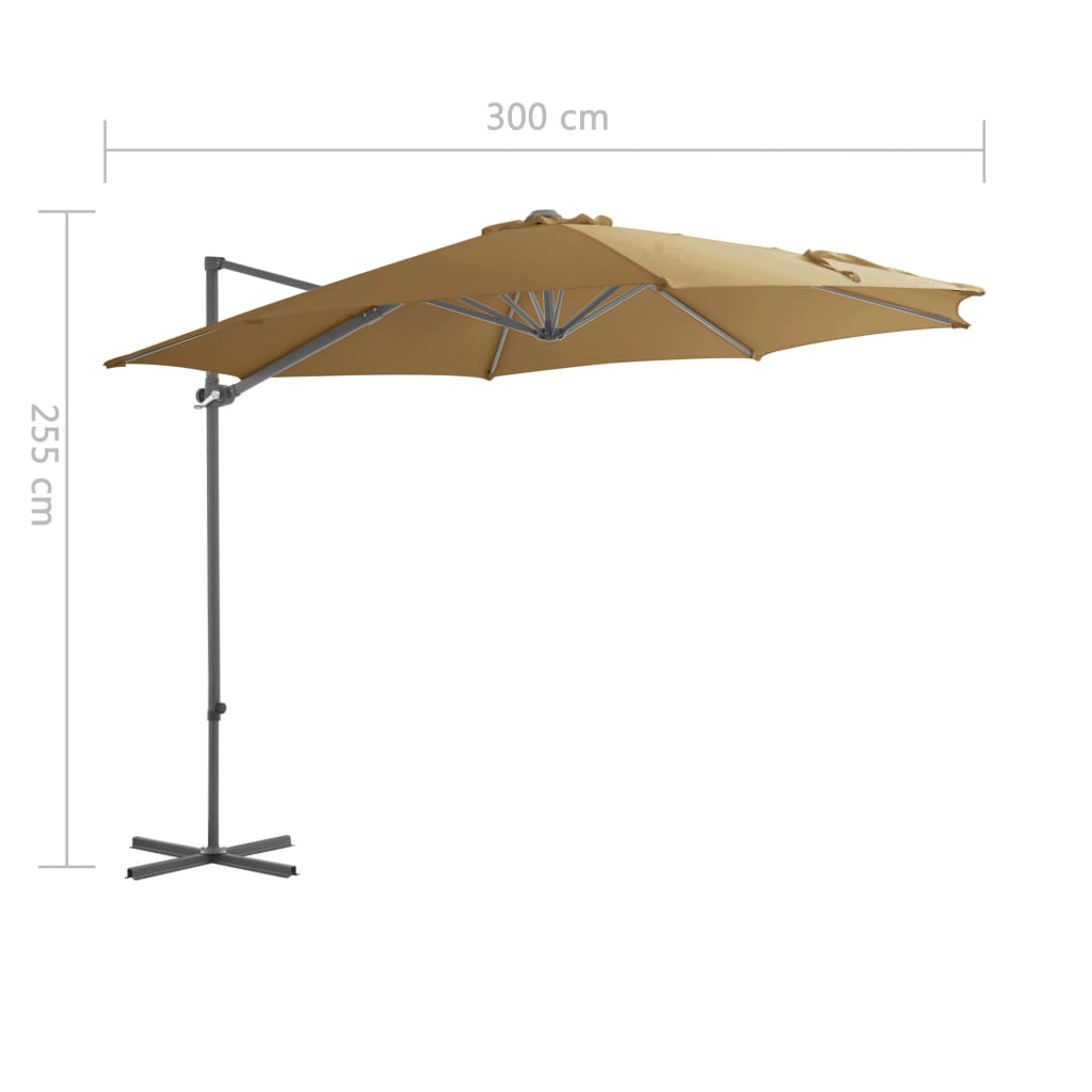 vidaXL Gem. form. saulės skėtis su plien. stulp., taupe sp., 300cm