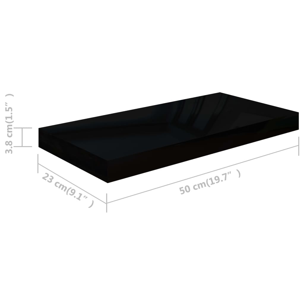 vidaXL Pakabinamos sieninės lentynos, 2vnt., juodos, 50x23x3,8cm, MDF