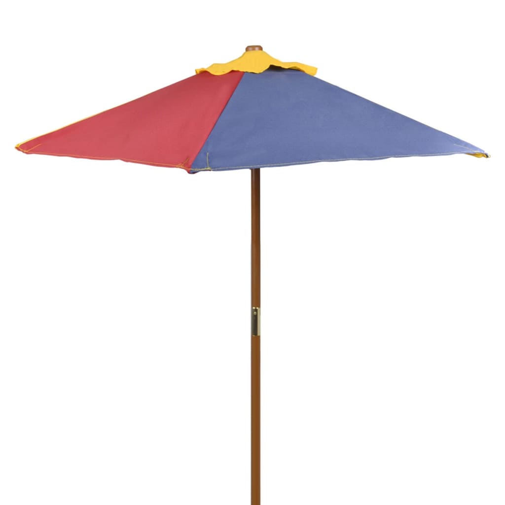 vidaXL Vaikiškas iškylos stalas su suoliukais ir skėčiu nuo saulės