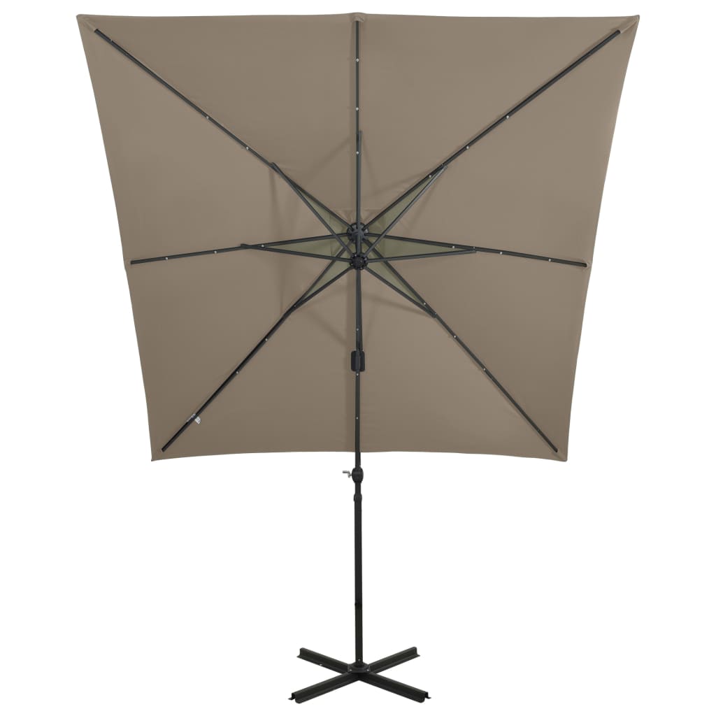 vidaXL Gembinis skėtis su stulpu ir LED lemputėmis, taupe, 250cm