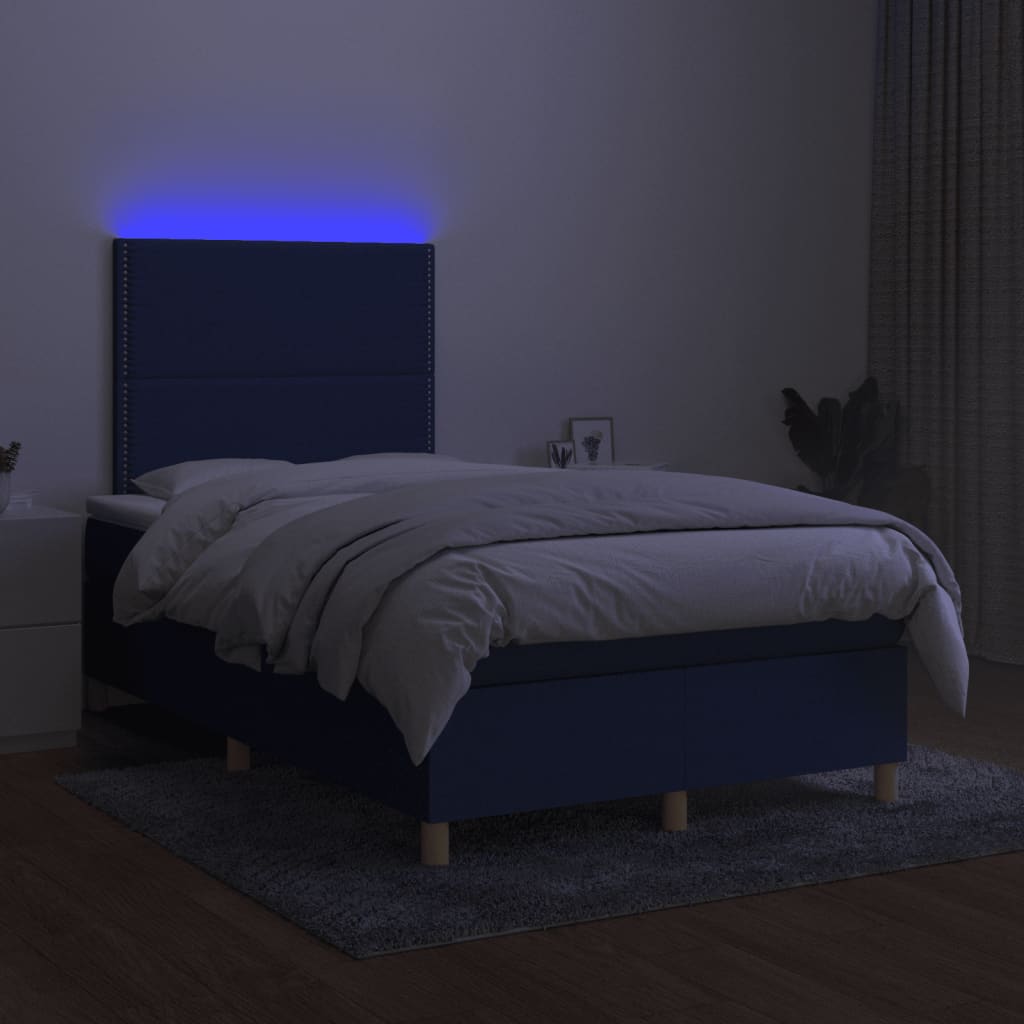 vidaXL Lova su spyruoklėmis/čiužiniu/LED, mėlyna, 120x190cm, audinys