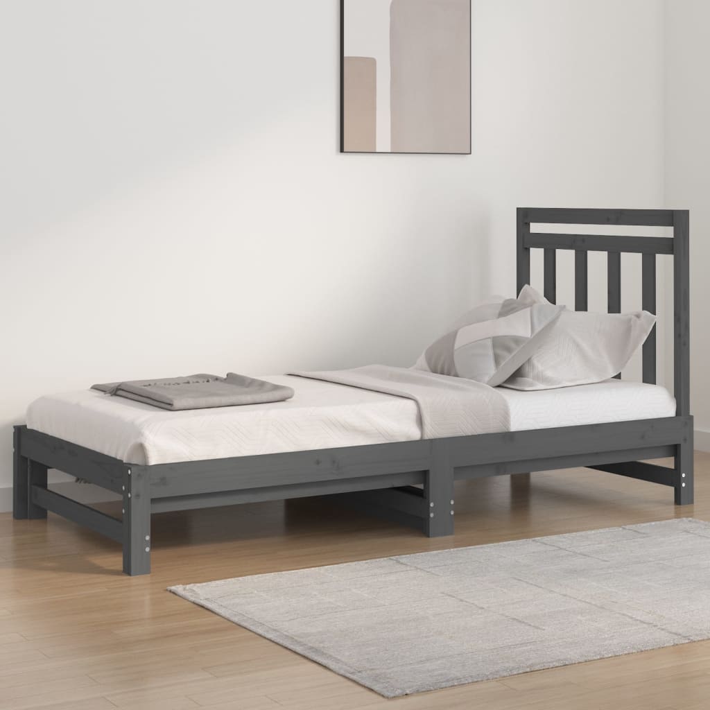 vidaXL Ištraukiama lova, pilka, 2x(90x200)cm, pušies medienos masyvas