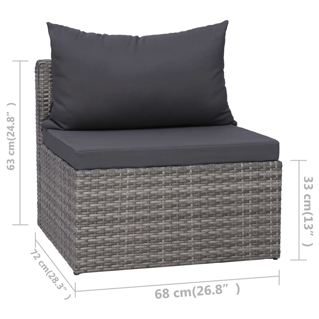 vidaXL Sodo sofos komplektas su pagalvėmis, 3d., pilk. sp., polir.